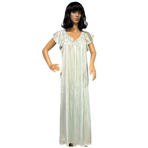 American Vintage Kayser Green flutter sleeves Long Nightgown size medium - Picture 1 of 12